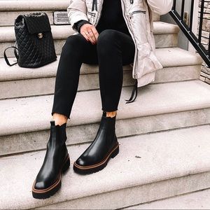 Sam Edelman Black Leather Chelsea Ankle Boots with Brown Trim